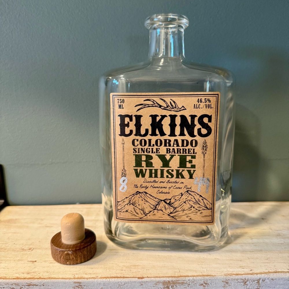 Elkins Colorado Barrel Rye Whisky Empty Alcohol Liquor Bottle Crafts Upcycle Art